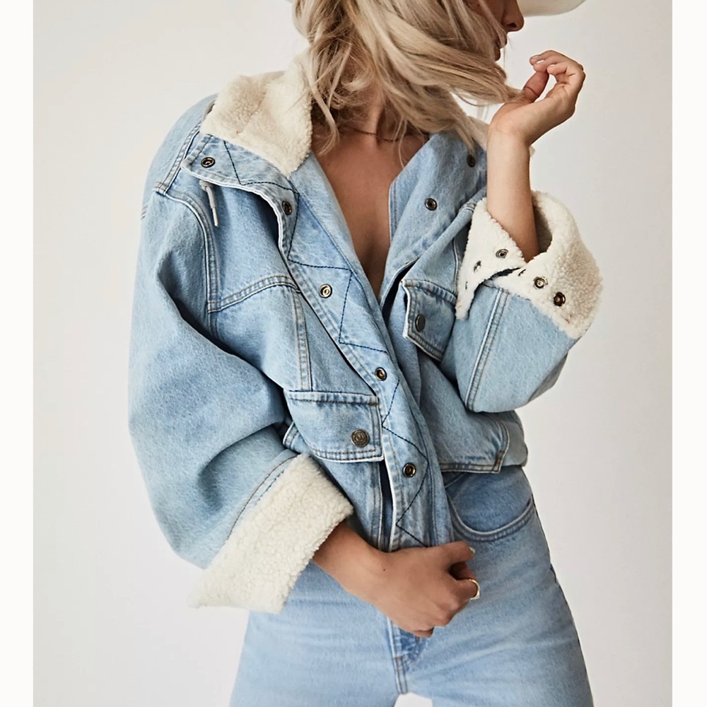 Free People Ariel Denim Bomber Jacket